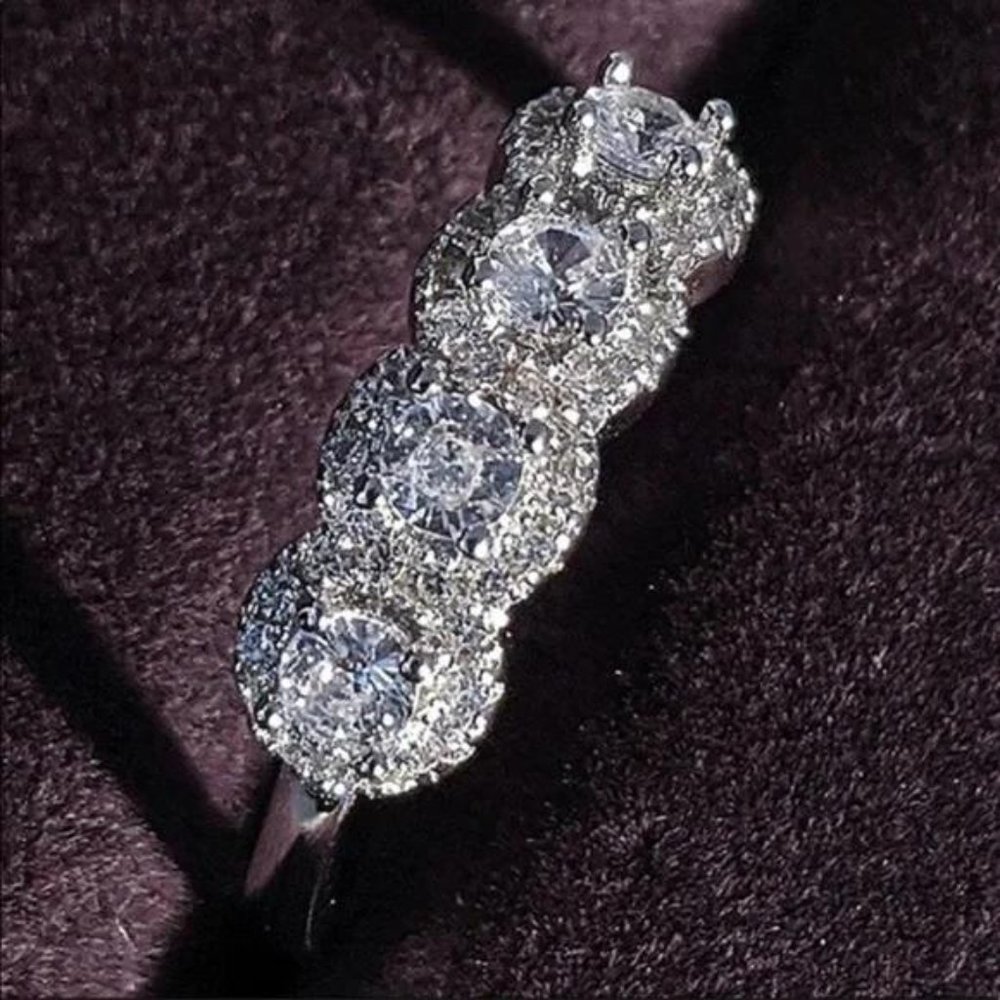 ETERNITY 925 STERLING SILVER DIAMOND BAND RING, CUTE RING, SHINY RING. - Picture 4 of 7